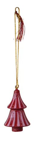 Hand-Painted Wood Tree Ornaments w/ Tassel - Red / Pink Stripe