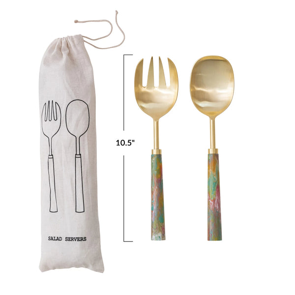 Salad Servers w/ Marbled Resin Handles