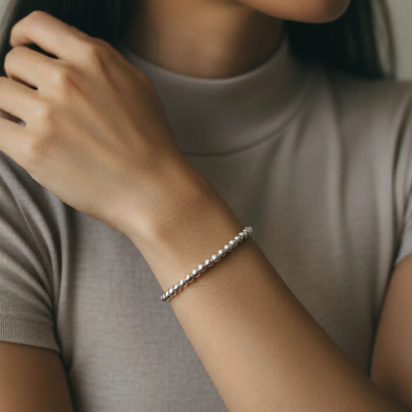 Silver Beaded Bracelet - Smooth