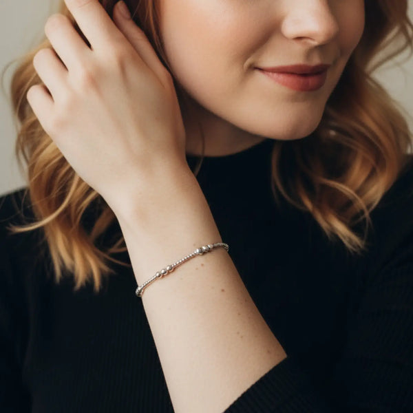 Silver Beaded Bracelet - Smooth Trio