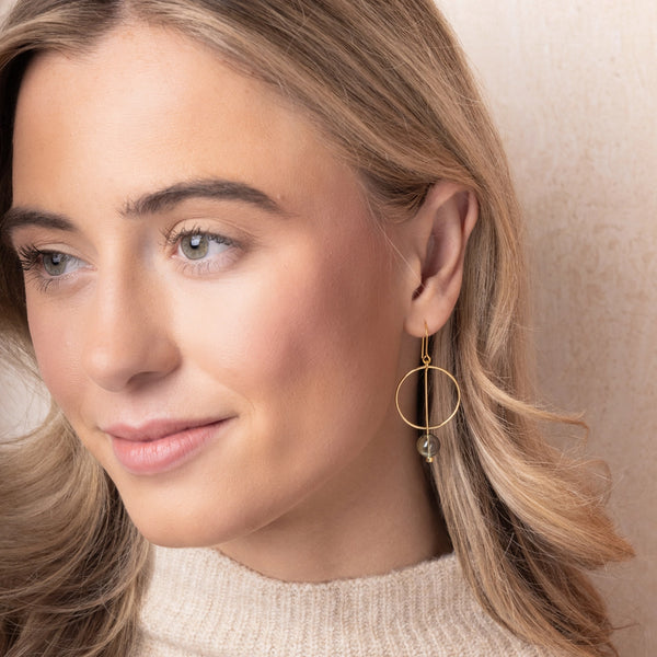 Refined Glass Drop Earrings - Smoke / Gold