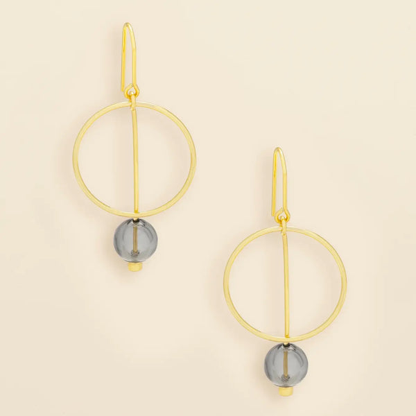 Refined Glass Drop Earrings - Smoke / Gold