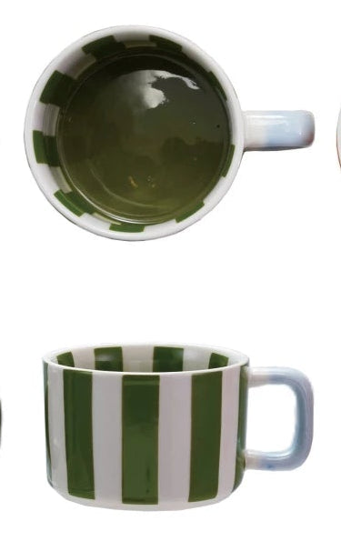 Hand-Painted Striped Mug - Green
