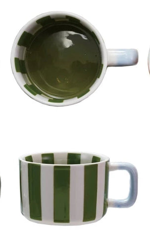 Hand-Painted Striped Mug - Green