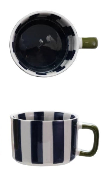 Hand-Painted Striped Mug - Navy Blue