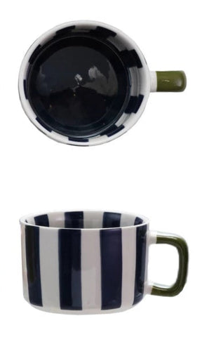 Hand-Painted Striped Mug - Navy Blue