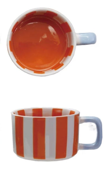 Hand-Painted Striped Mug - Orange