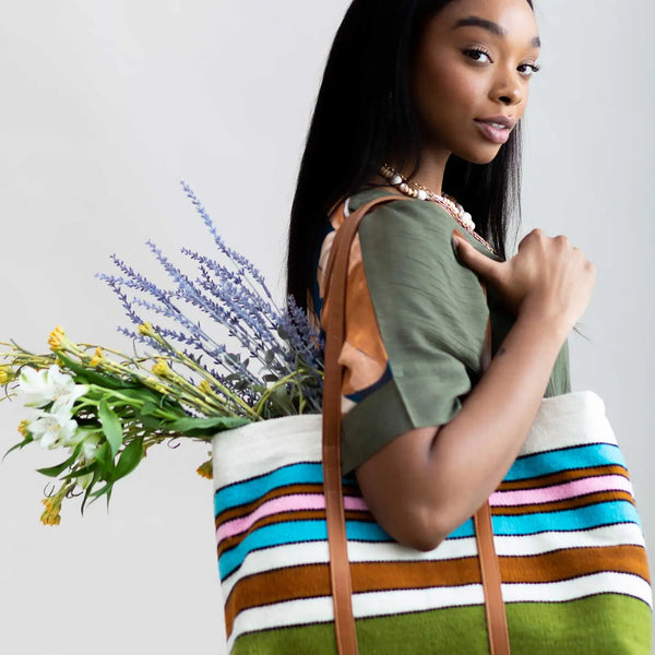 Open Skies Wool Tote w/Leather Handles