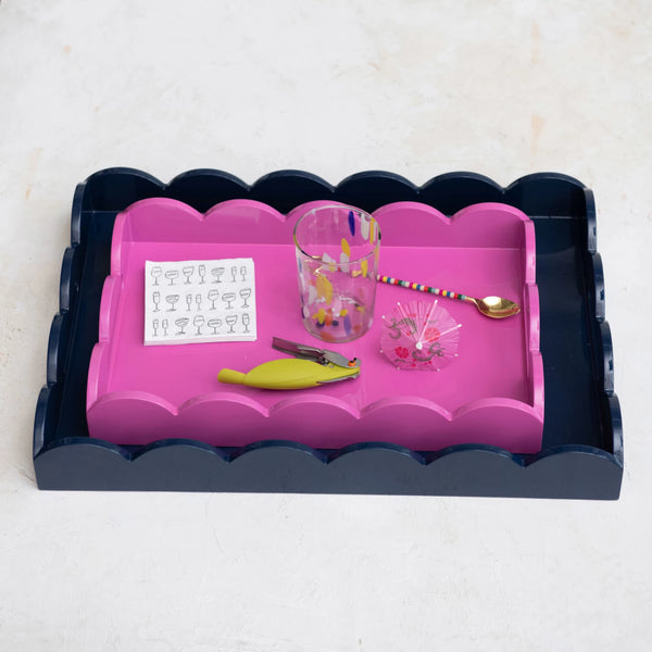 Scalloped Tray w/ Handles - Navy Color