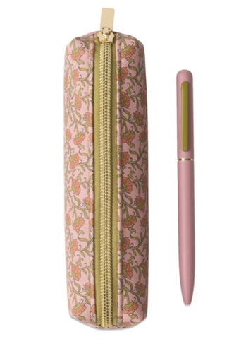 Pen & Pouch Set - Pink Vintage Floral