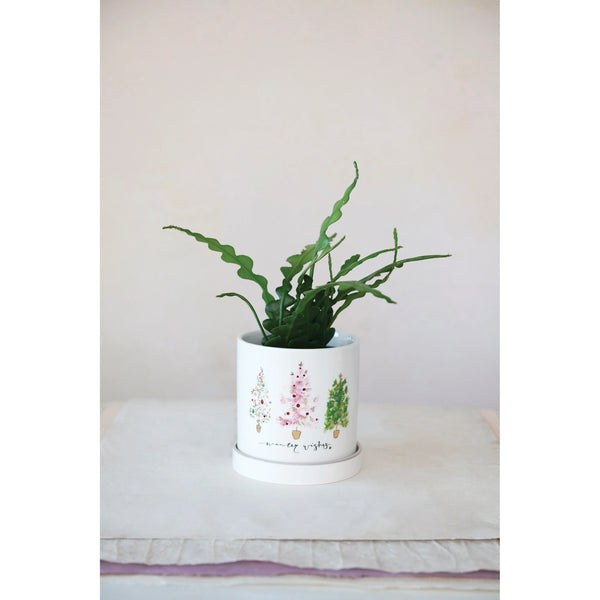 'Winter Wishes' Stoneware Planter with Saucer