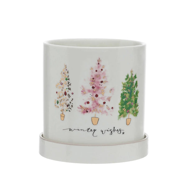 'Winter Wishes' Stoneware Planter with Saucer