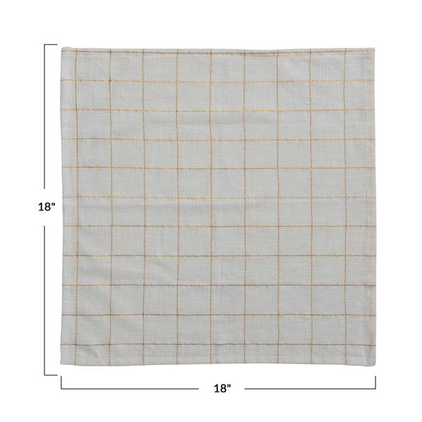 18" Square Cotton Napkins with Gold Metallic Grid Pattern - 4 pack