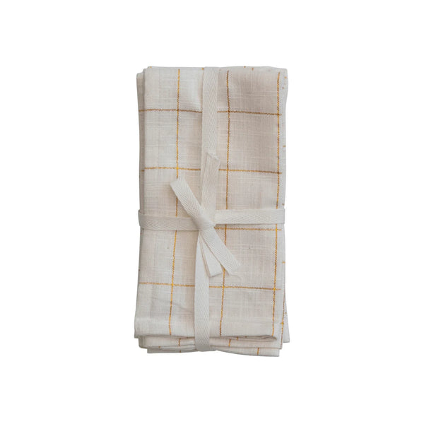18" Square Cotton Napkins with Gold Metallic Grid Pattern - 4 pack