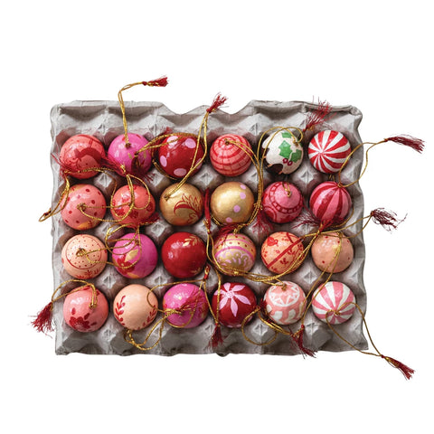 Hand-Painted Paper Mache Ball Ornaments - Assorted