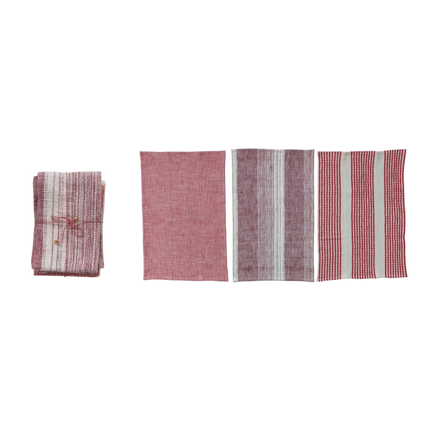 Red Woven Tea Towels - Set of 3
