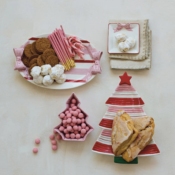 Hand-painted Striped Tree Platter with Star
