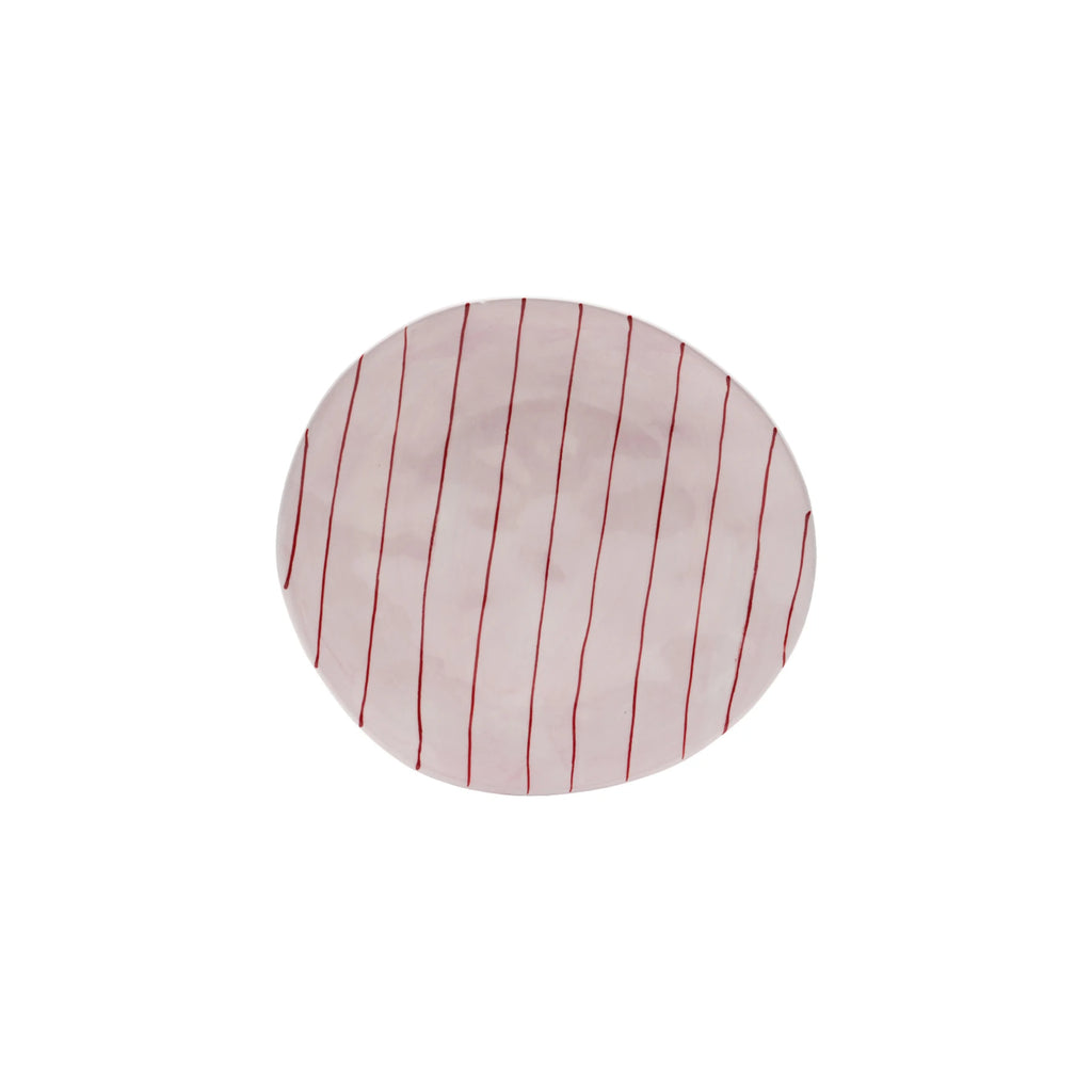 Pink with Red Stripe Hand-painted Plate