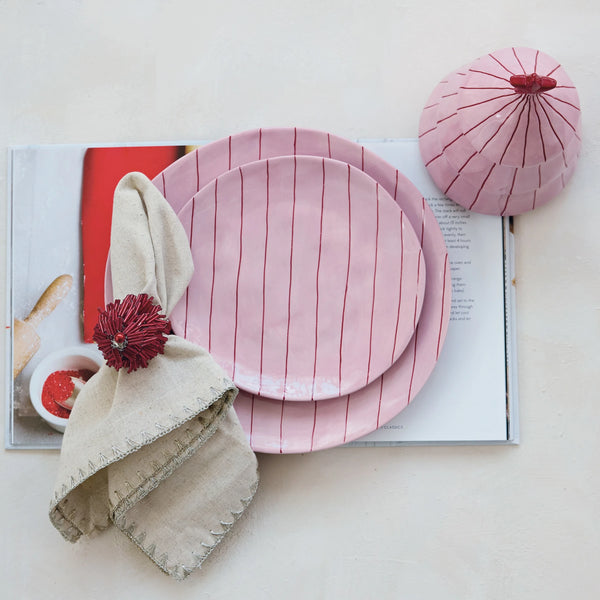 Pink with Red Stripe Hand-painted Plate