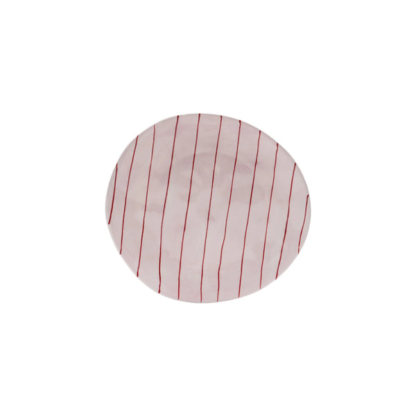 Pink with Red Stripe Hand-painted Plate