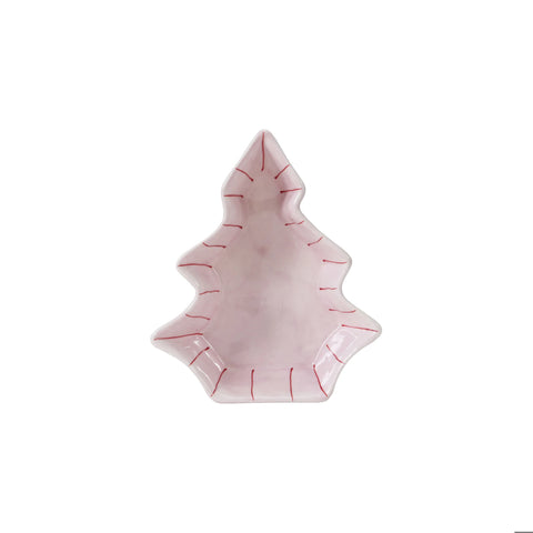 Pink with Red Stripe Hand-painted Christmas Tree Dish