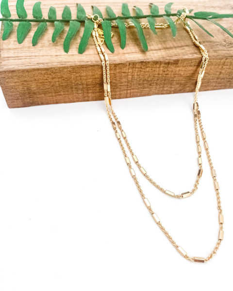 Hattie Double Layer Necklace - Mini Rectangle