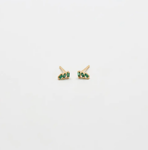 Green Triple Baguette Gold Studs