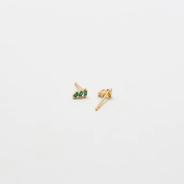 Green Triple Baguette Gold Studs