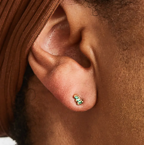 Green Triple Baguette Gold Studs