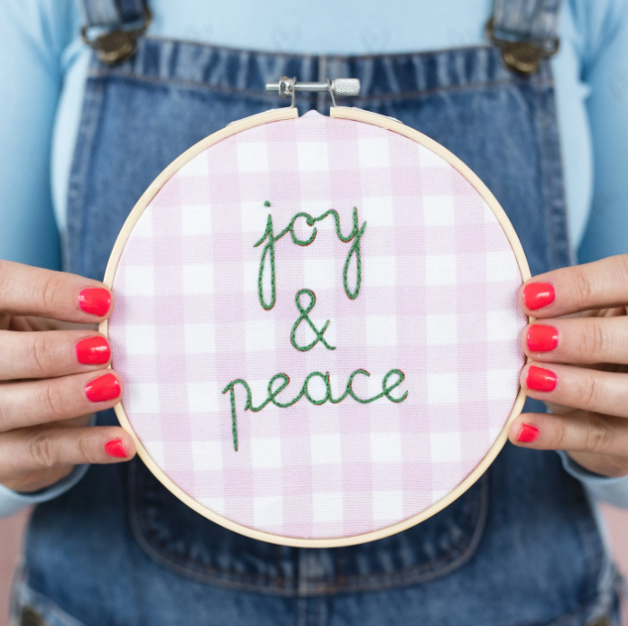 Gingham Joy and Peace Hoop Embroidery Kit