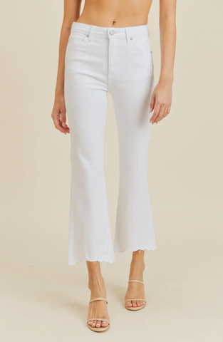 Crop Flare w/ Uneven Hem Jeans -- White