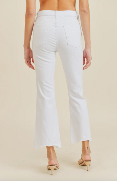 Crop Flare w/ Uneven Hem Jeans -- White