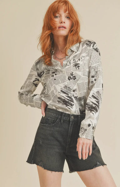 Clean High Rise Slit Shorts -- Washed Black