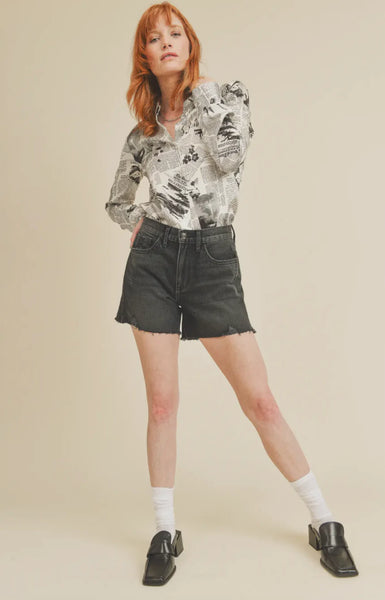 Clean High Rise Slit Shorts -- Washed Black