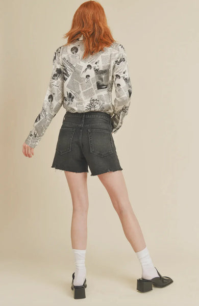 Clean High Rise Slit Shorts -- Washed Black
