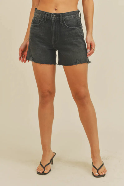 Clean High Rise Slit Shorts -- Washed Black