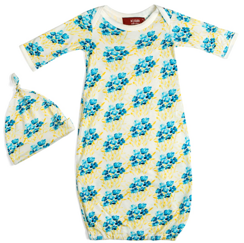 Bamboo NB Gown/Hat Set - Sky Floral