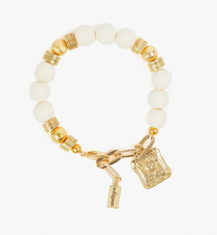 Alexa Bracelet --White/Gold Beaded