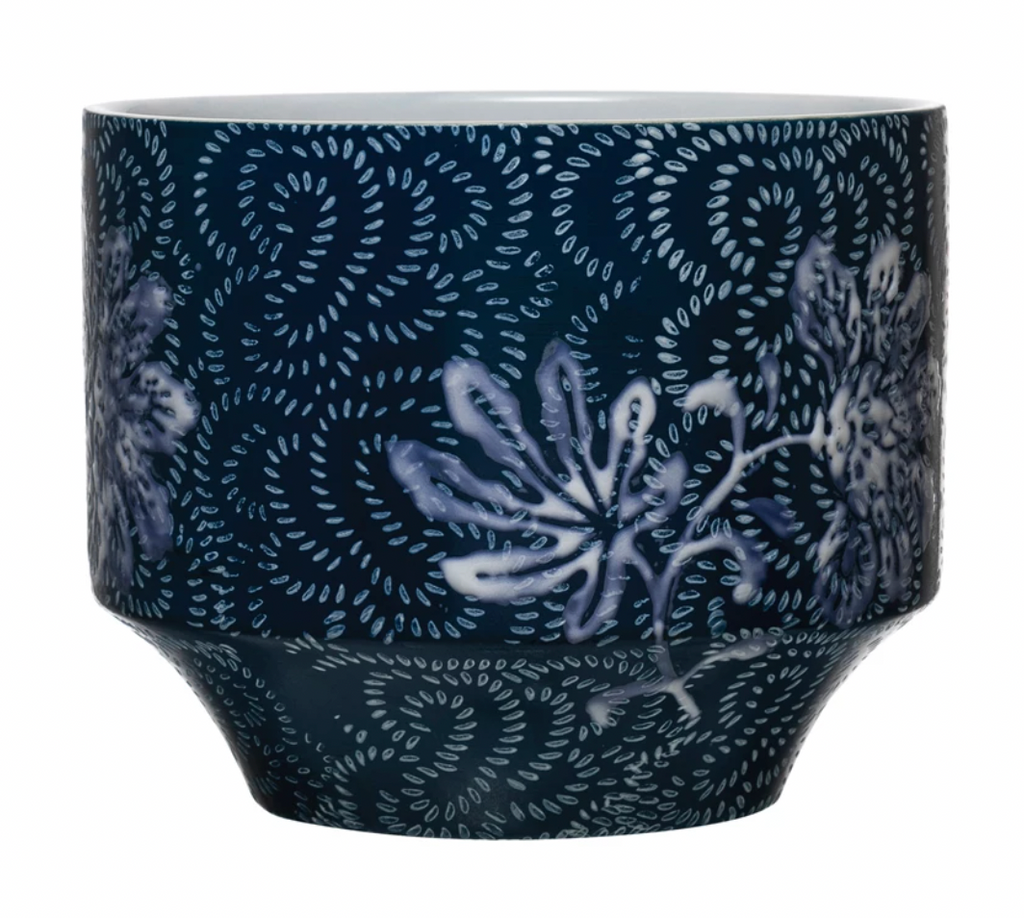 Stoneware Planter - Floral Pattern