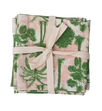10" Printed Napkins with Palm Tree Pattern, Set of 4