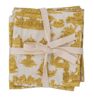 10" Printed Cocktail Napkins, Set of 4 - Gold
