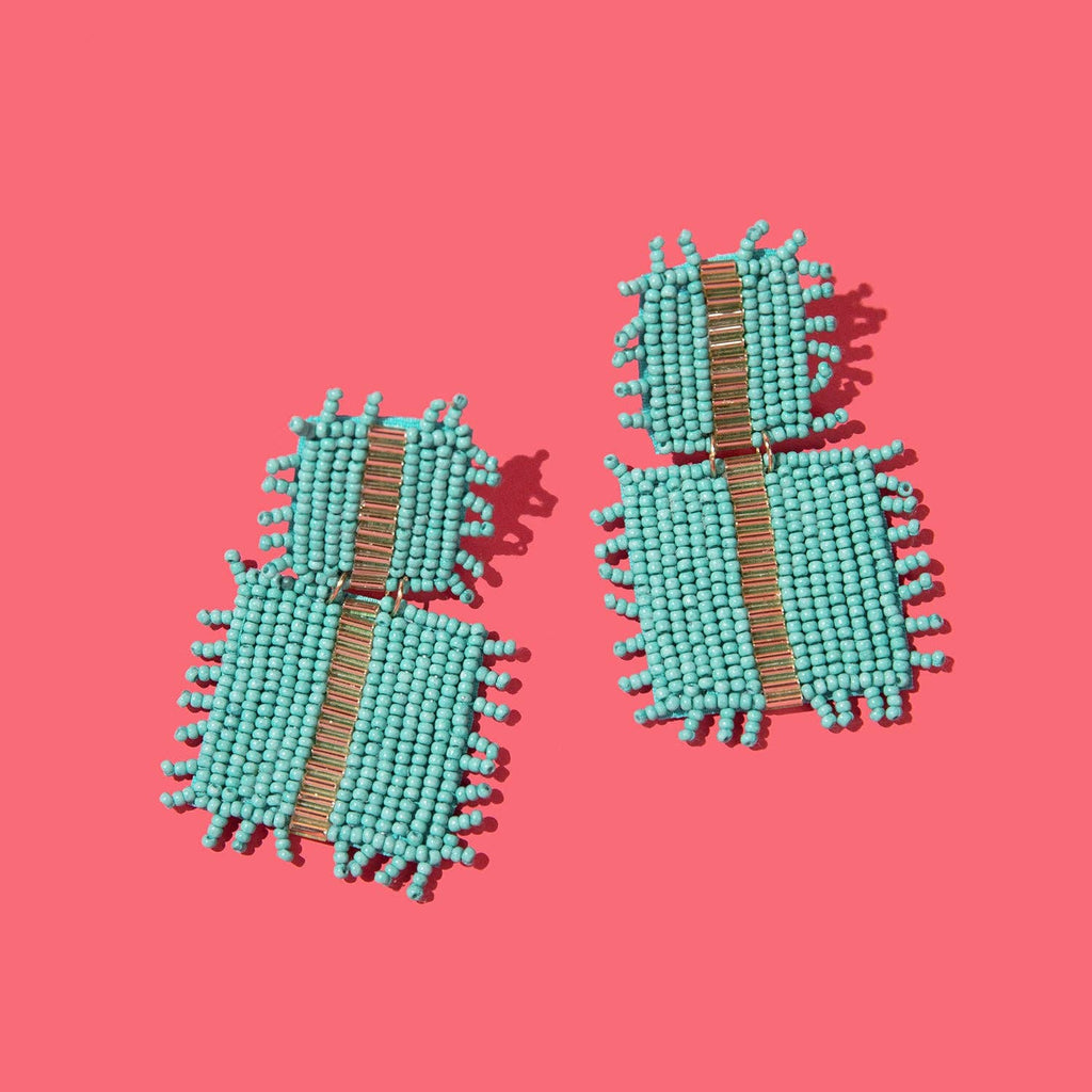 Beaded Square Drop - Turquoise